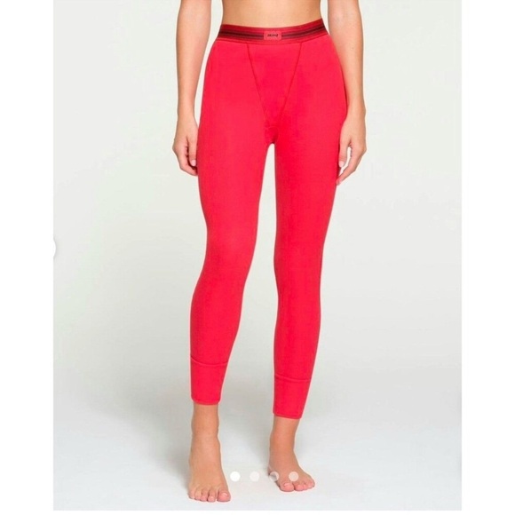 NWT SKIMS Cotton Rib Leggings Cherry Red Contrast Stitch Medium - Picture 10 of 11